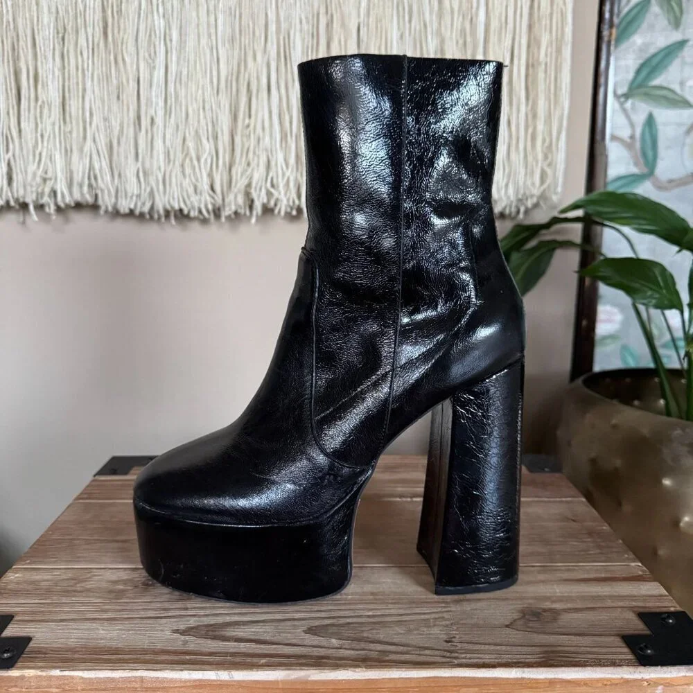 TOPSHOP Black Genuine Leather Goth Rave Electric Platform Boots Size 39/ US 8.5